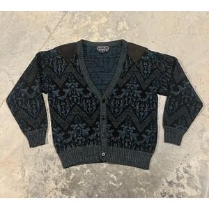 Vintage Barnaby Cardigan Sweater Mens XL Blue Geometric Acrylic Dad Grandpacore